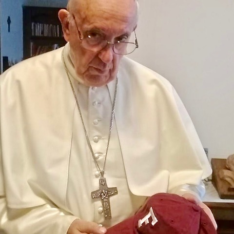 Pope Francis with Fordham hat.