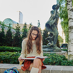 Female Student Studying Outside