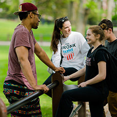 Group of Students Talking Outside on Edward's Parade - Small, Square Crop