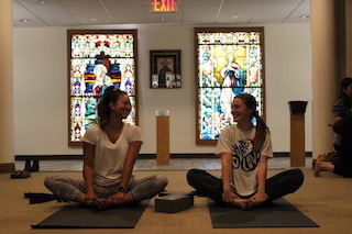 Students doing yoga