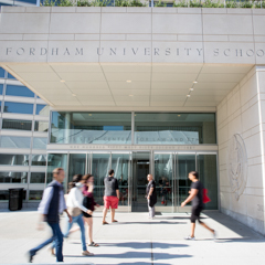 Students walking in front of law school - SM