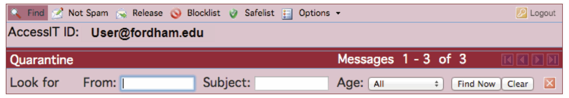 Proofpoint quarantine summary search function bar