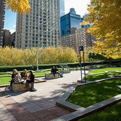 Students at Lowenstein Plaza in Fall