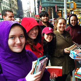 Manresa Scholars on their urban immersion trip, at the Strand NYC.