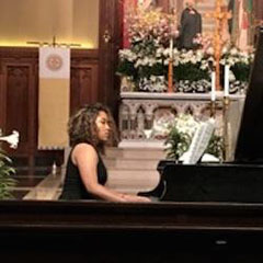 Woman Playing Piano in Church