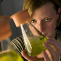 Student looking at beaker - SM