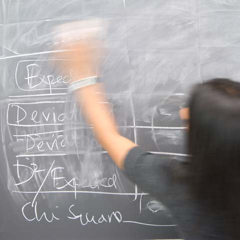 Female student erasing black board - LG