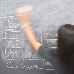 Female student erasing black board - SM