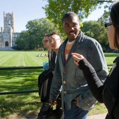 Four Students in Front of Rose Hill