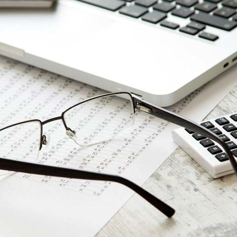 Laptop, eyeglasses and spreadsheets - LG