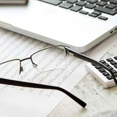 Laptop, Eyeglasses, and Spreadsheets - SM
