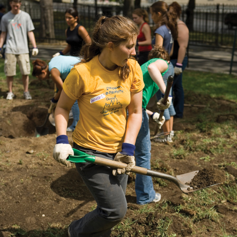 Female Student Shoveling