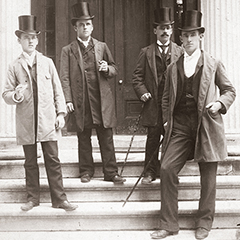 Students on the steps of Cunniffe House, late 1800s
