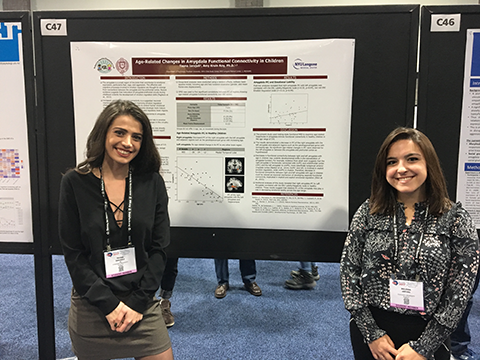 Melissa Arfuso and Teona Iarajuli presenting research at the annual meeting of the Society for Neuroscience in Washington DC.