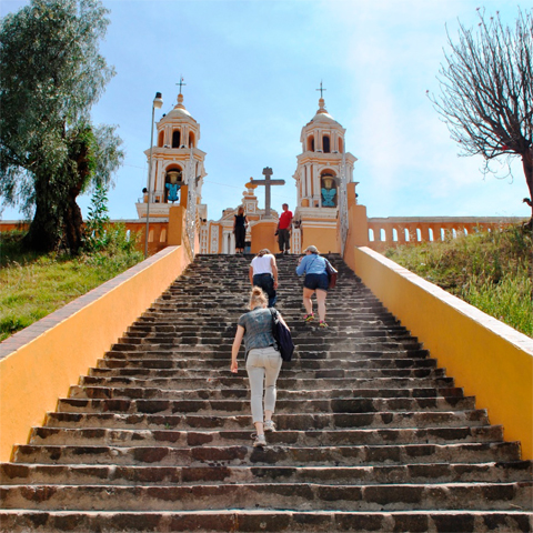 Students visiting a church in Latin America